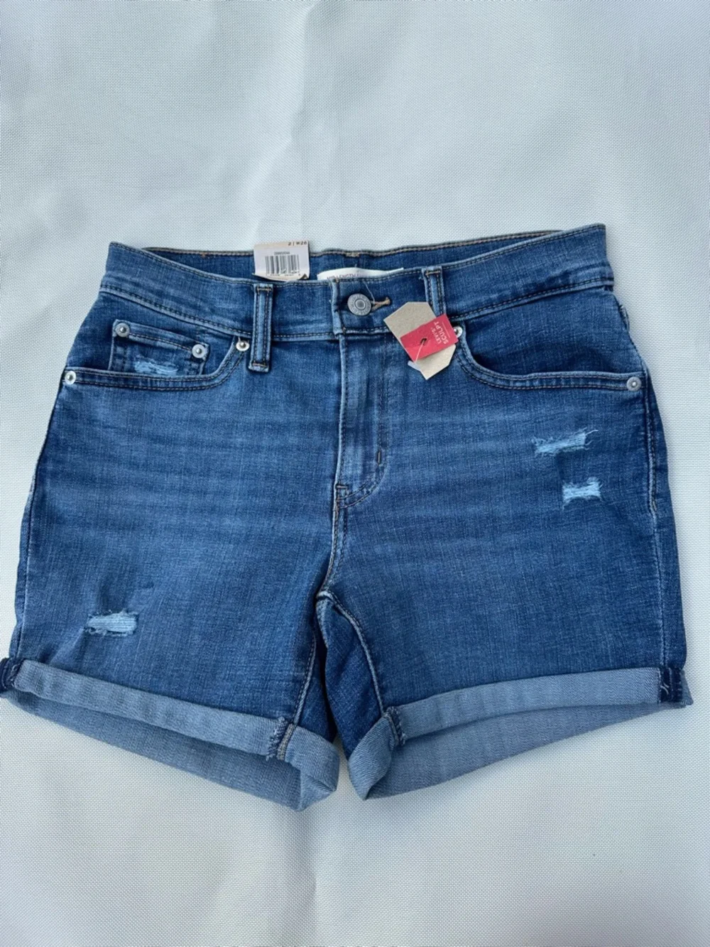 Levi's Women's Mid-Blue Rolled Hem Distressed Denim Shorts size 26 - Picture 6 of 10